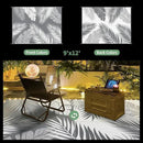 GENIMO Outdoor Rug 9' x 12' Waterproof for Patios Clearance, Reversible Outdoor Plastic Straw Camping Rug Carpet with LED String Light, Area Rugs Mats for RV, Camper, Deck, Balcony, Porch, Grey&White by CozyNest Decor