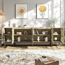 Farmhouse TV Stand for TVs up to 100 Inch, Entertainment Center TV Console with Storage Cabinets and Glass Doors,Media Console for Living Room,Oak by CozyNest Decor