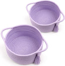 Empty Gift Basket - SweetMemo Mini Woven Rope Organizer Baskets for Baby Shower, Vanity, Makeup Brushes, Bathroom, Shelves, Desk - Small Decorative Storage Bins - Set of 2, Pre-Shaped, Lilac Purple by TinyTreasures Baby Boutique