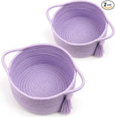 Empty Gift Basket - SweetMemo Mini Woven Rope Organizer Baskets for Baby Shower, Vanity, Makeup Brushes, Bathroom, Shelves, Desk - Small Decorative Storage Bins - Set of 2, Pre-Shaped, Lilac Purple by TinyTreasures Baby Boutique