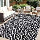 OLANLY Outdoor Rug 9x12 ft Waterproof, Outdoor Plastic Straw Rug with Geometric Pattern Clearance, Reversible RV Mat for Patio, Camping, Balcony, Deck, Backyard, Black & White by CozyNest Decor