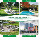 4FT Metal Picnic Tables for Outdoors, Commercial Rectangular Picnic Table and Bench Set for Outside, Patio, Garden, Backyard, Porch, Surface Mount, Grey by GreenHaven Gardens