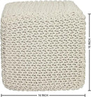 REDEARTH Square Pouf Ottoman Foot Stool - Hand Knitted Bean Bag - Cord Boho Pouffe - Accent Poof for Living Room - Nursery - Bedroom - Kids Bedroom - Patio - 100% Cotton (16" x 16" x 16") - Ivory by CozyNest Decor