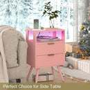 Pink Nightstand with Charging Station and LED Lights,Modern Bedside Table with 2 Storage Drawer and Open Wood Shelf, for Bedroom and Small Spaces,Night Stand with Solid Wood Legs,Pink by CozyNest Decor