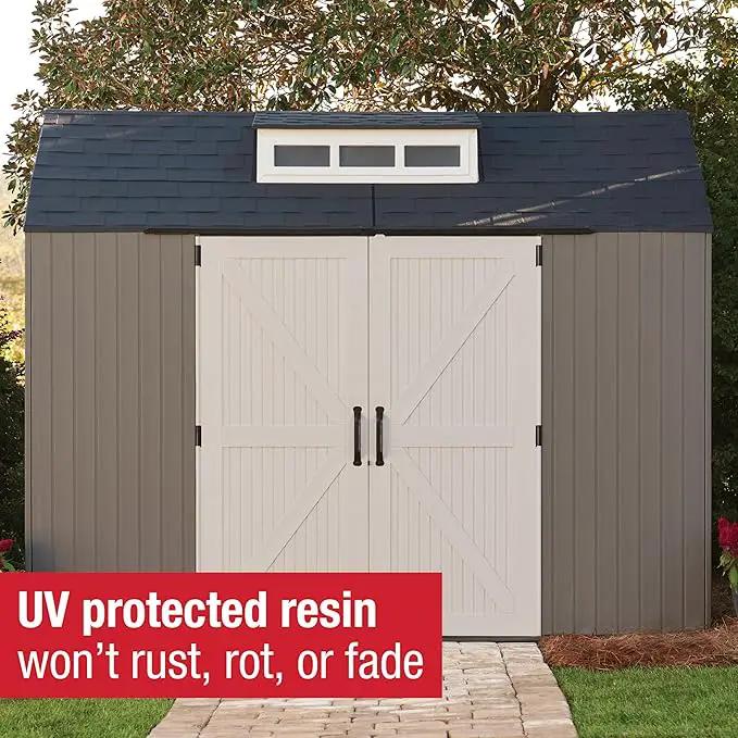 Rubbermaid Extra Large Resin Outdoor Storage Shed With Floor (7 x 10.5 Ft.) Weather Resistant Brown Organization for Home/Lawn Mower/Backyard Equipment/Bike Storage/Pool Supplies, photo 16 of 18
