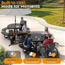 Metal Picnic Tables for Outdoors with Umbrella Hole - Coated Steel Heavy Duty Commercial Grade Table with Adjustable Seats (Black, 46 in, Round, Punched Steel) by GreenHaven Gardens