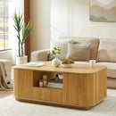 46.5" Oval Coffee Table with Drawers and Storage Mid Century Modern Fluted Solid Wood Side Coffee Tables, Luxury Tea Table Center Table for Living Rooms Offices Apartmen, Natural by CozyNest Decor