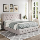 Allewie Full Size Lift Up Storage Bed, Button Tufted Headboard with Wingback, Hydraulic Support, No Box Spring Needed, Light Beige by CozyNest Decor