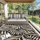 OLANLY Waterproof Outdoor Rug 9x12 ft, Reversible Outdoor Plastic Straw Rug with Leaf Pattern, RV Mat, Indoor Outdoor Carpet for Patio, Camping, Balcony, Deck, Backyard, Black & Beige by CozyNest Decor