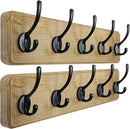 Dseap Coat Rack Wall: Patented, Heavy-Duty, 17.4" Long 5-Double-Hooks Wooden Wall Mounted Coat Rack Coat Hanger Hook Rail for Winter Coats Hat Jacket Clothing, Weathered Brown, Pack of 2 by CozyNest Decor