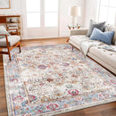 Washable Area Rug 8'x10' Vintage Traditional Mat Distressed Indoor Foldable Accent Thin Rug Retro Floral Non Slip Carpet Living Room Dining Room Office by TinyTreasures Baby Boutique
