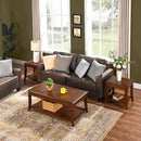 Solid Wood End Table with Storage Shelf, Vintage Rectangle Sofa Side Table with Splicing Tabletop and Carved Leg, BesideTelephone Table Cherry Brown,19.7 * 17.7 * 19.7in CJZ-DR200 by CozyNest Decor