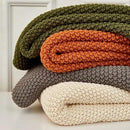 Chunky Cable Knit Throw Blanket Lightweight Burnt Orange 100% Organic Cotton Blanket for Sofa Couch Bed Baby Nursery, Rustic Shabby Chic Modern Farmhouse, 51” x 63” Give Laundering Bag by CozyNest Decor