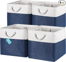 OrganiHaus 13x13 Cube Storage Bins 4 Pack, Foldable Cube Storage Organizer w/ Rope Handles, Collapsible Fabric Bins for Toys, Clothes & Closet Organization, Fabric Square Baskets - Navy Blue by CozyNest Decor