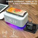 Alarm Clock Speaker Wireless Charger, Digital Alarm Clocks Bedrooms Bluetooth, Alarm Clock Dimmable Light Bedrooms Dual Alarm Snooze Dimmer 12 24H RGB Night Light Bluetooth USB AUX, Gray by TinyTreasures Baby Boutique