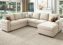 HONBAY Sectional Couch with Pull Out Bed, Sectional Sleeper Sofa with Storage, U Shape Couches for Living Room, Velvet Beige by CozyNest Decor