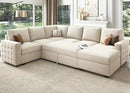 HONBAY Sectional Couch with Pull Out Bed, Sectional Sleeper Sofa with Storage, U Shape Couches for Living Room, Velvet Beige by CozyNest Decor