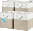 OrganiHaus 12x12 Cube Storage Bins 4 Pack, Foldable Cube Storage Organizer w/ Rope Handles, Collapsible Fabric Bins for Toys, Clothes & Closet Organization, Fabric Square Baskets - Beige/White by CozyNest Decor