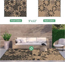 GENIMO Outdoor Rug Waterproof for Patio Decor, 9' x 12' Reversible Plastic Straw Floral Camping Carpet, Large Area Rugs Mats for RV, Camper, Deck, Balcony, Porch, Beach, Picnic, Black & Brown by CozyNest Decor