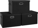 Large 17" 36 Quart Collapsible Stackable Storage Bins with Lids, 3 Packs Black Linen Fabric Closet Boxes with Lids, Storage Cube Baskets Container Organizers for Bedroom Office(17 x12 x11) by CozyNest Decor