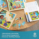 6 Educational Wooden Puzzles & Storybook, Teaches Kindness, Empathy & More – 6 in 1 Jigsaw Puzzle for Kids Ages 3-7 – Learn Real Values Through Stories – Montessori Puzzle Set 25 Pieces by TinyTreasures Baby Boutique