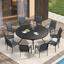 VICLLAX 11 Pieces Patio Dining Set for 10, Outdoor Furniture Set Includes 60" Round Outdoor Table and 10 Lawn Stackable Chairs, Black Tabletop and Grey Fabric by GreenHaven Gardens