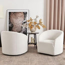 KINWELL 32" Wide Modern Boucle Swivel Barrel Chairs Set of 2, No Assembly Round Upholstered Swivel Accent Armchairs for Living Room, Bedroom (White) by CozyNest Decor