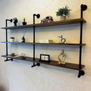 ROGMARS Industrial Pipe Wall Shelves Pipe Shelving with Real Wood Plank,70 Inches Floating Shelves for Wall Farmhouse Pipe Book Shelves Dark Brown 3Tier for Kitchen,Living Room Decor and Bar Shelving by CozyNest Decor