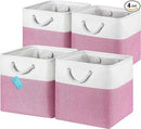 OrganiHaus 13x13 Cube Storage Bins 4 Pack, Foldable Cube Storage Organizer w/ Rope Handles, Collapsible Fabric Bins for Toys, Clothes & Closet Organization, Fabric Square Baskets - Pink/White by CozyNest Decor
