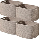 Storage Baskets for Shelves Organizing, Woven Cotton Rope Baskets for Storage, Book Basket, Decorative Shelf Basket, 12.5"Lx9.1''Wx7.9''H (4 Packs) Dark Brown by CozyNest Decor