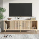 Mid Century Modern TV Stand for Televisions up to 70 Inches, with Sliding Doors and Storage, Television Stands, TV Consoles, Media Consoles for Living Room, 63 Inch (Natural) by CozyNest Decor