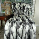 Gray Black White Faux Fur Oversized Blanket and Bedspread - Tibet Fox Fur - Gray Black White Luxury Faux Fur - Soft Faux Fur Blankets, Bedspreads and Throws, Handmade in USA, 16438 by CozyNest Decor