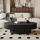 47.2''Oval Coffee Table with Storage, Mid Century Modern Fluted Drum Center Tables with Lid, Solid Wood Side Pedestal Coffee Table Tea Table for Living Room, Bedroom, Apartment-Black by CozyNest Decor