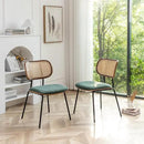 Rattan Dining Chairs Set of 2, Mid Century Modern Dining Chairs with Cane Back for Kitchen Dining Room, 19 Inch Fabric Green by CozyNest Decor