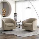 Swivel Barrel Accent Chair, Modern Round Linen Arm Chair for Living Room, Bedroom, Comfy Club Reading Chairs for Adults, Linen Fabric, Light Brown, Set of 2 by CozyNest Decor