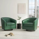 Swivel Barrel Accent Chair, Modern Round Faux Leather Arm Chair for Living Room, Bedroom, Comfy Club Reading Chairs for Adults(Faux Leather, Green, Set of 2) by CozyNest Decor