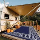 GENIMO Outdoor Rug Waterproof Area 10'x14' for Patio, Foldable Reversible Plastic Straw Carpet for Travel Trailers, Outside Mat for Rv, Deck, Picnic, Porch, Camper, Balcony, Beach, Blue & White by CozyNest Decor