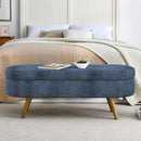 Oval Storage Bench 43.5" Linen Fabric Upholstered Entryway Bench with Solid Wood Legs Ottoman Bench Indoor Bench for Living Room/Bedroom/End of Bed/Entryway (Blue) by CozyNest Decor