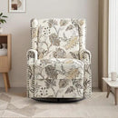 UIXE Swivel Rocker Manual Recliner Chair, Wingback Swivel Glider Fabric Nursery Reclining Sofa Chair, High Back Upholstered Arm Chair for Living Room Bedroom - Beige Plants by CozyNest Decor