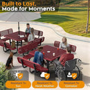 Metal Picnic Tables for Outdoors with Umbrella Hole - Coated Steel Heavy Duty Commercial Grade Table with Adjustable Seats (Red, 46 in, Square with Back, Expanded Steel) by GreenHaven Gardens