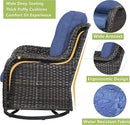 Outdoor Patio Swivel Rocker Chairs - 3 Piece Patio Bistro Set,Wicker Patio Furniture Set with 2 Swivel Rocking Chairs and 1 Glass Top Side Table for Deck Porch Garden,Brown/Blue by GreenHaven Gardens