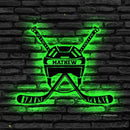 Custom Hockey LED Sign - Goalie Helmet Personalized Name Sign with Crossed Sticks, Light Up Goalie Mask Hockey Room Decor for Boys, Players, Fans by CozyNest Decor