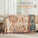 Boho Throw Blanket for Bed 80”x90”, 100% Cotton Woven Blanket for Couch Sofa, Ultra Soft 4-Layer Muslin Quilt with Floral Printed, Farmhouse Bed Blanket/Cover for Living Room Decor by CozyNest Decor