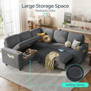 LINSY HOME Sectional Sleeper Sofa with Pull Out Couch Bed - Convertible Plush Corduroy Cloud Couch with Storage Chaise & USB Charging, Comfy L Shaped Modular Couches for Living Room Apartment (Grey) by CozyNest Decor