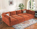 136.4" Oversized Modular Sectional Sleeper Sofa Bed, U Shaped Convertible Couch with Movable Ottoman, Large 8 Seat Corner Couches for Living Room Deep Seat Terracotta Orange Chenille by CozyNest Decor