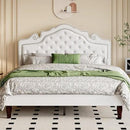 Allewie Full Size Bed Frame with Adjustable Velvet Tiara Headboard, Upholstered Diamond Button Tufted Platform Bed, Wood Slats Support, No Box Spring Needed, White by CozyNest Decor