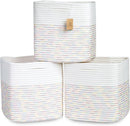 NaturalCozy 13 Inch Cube Storage Bins Cotton Rope Woven Baskets for Organizing 3-Pack | 13 x 13 Storage Cubes | Fabric Square Storage Baskets for Shelves Organizer, Kids Toy Bins, Closet Baby Nursery by TinyTreasures Baby Boutique