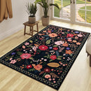 3x5 Area Rug, Floral Black Washable Rug for Entryway, Non Slip Flower Area Rugs, Soft Low Pile Indoor Doormat Small Carpet, Rugs for Living Room Bathroom Bedroom Nursery Kitchen Dining Room by TinyTreasures Baby Boutique