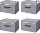 ANMINY 4PCS Storage Bins with Lid PU Leather Handles Storage Boxes PP Plastic Board Decorative Foldable Lidded Cotton Linen Fabric Home Cubes Baskets Closet Organizer Containers - Gray, Large Size by TinyTreasures Baby Boutique
