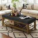 Large Rectangular Upholstered Ottoman Bench, Linen Tufted Footrest Ottoman with Solid Wood Shelf Storage Coffee Table for Bedroom Living Room, Dark Gary by CozyNest Decor